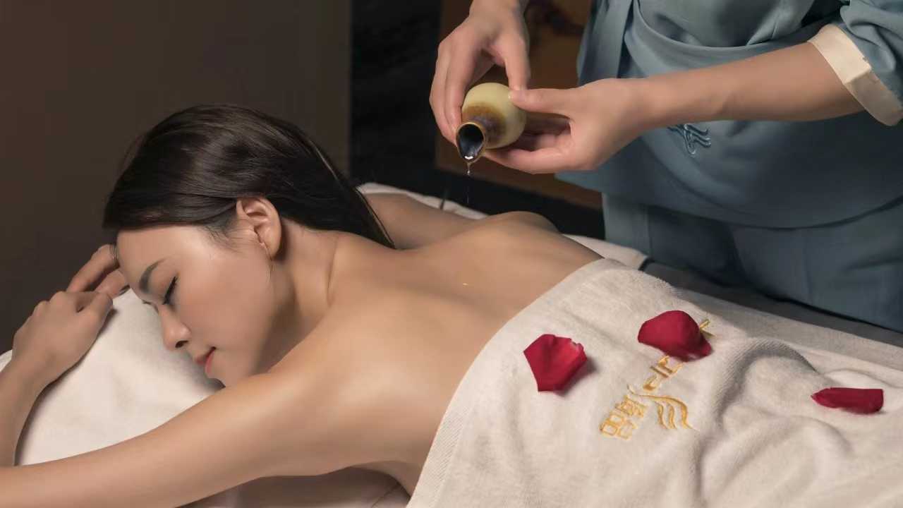 Body massage with oil and hot stone